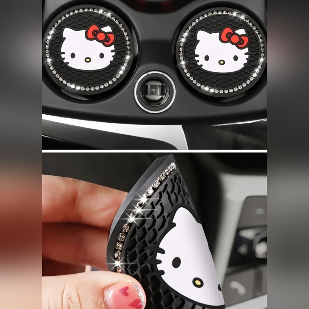2 pc Hello Kitty Car Cupholder Coasters